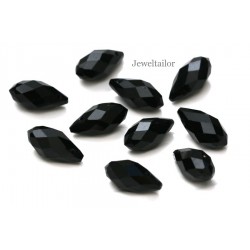 20 Sparkly Midnight Jet Faceted Teardrop Glass Beads 13mm ~ Top Drilled With Electroplate Finish